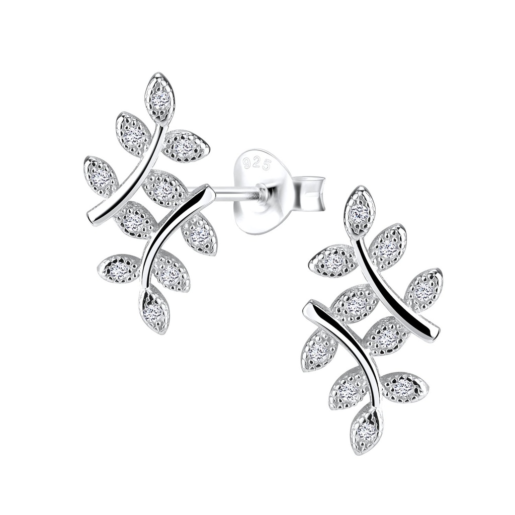 [10012063] Puces d'oreilles feuille olive en argent