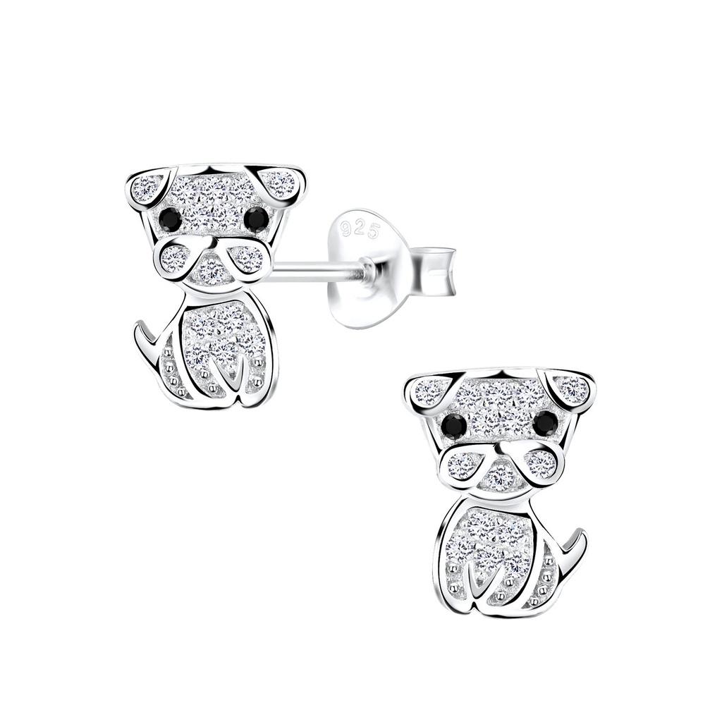 Silver Dog Stud Earrings