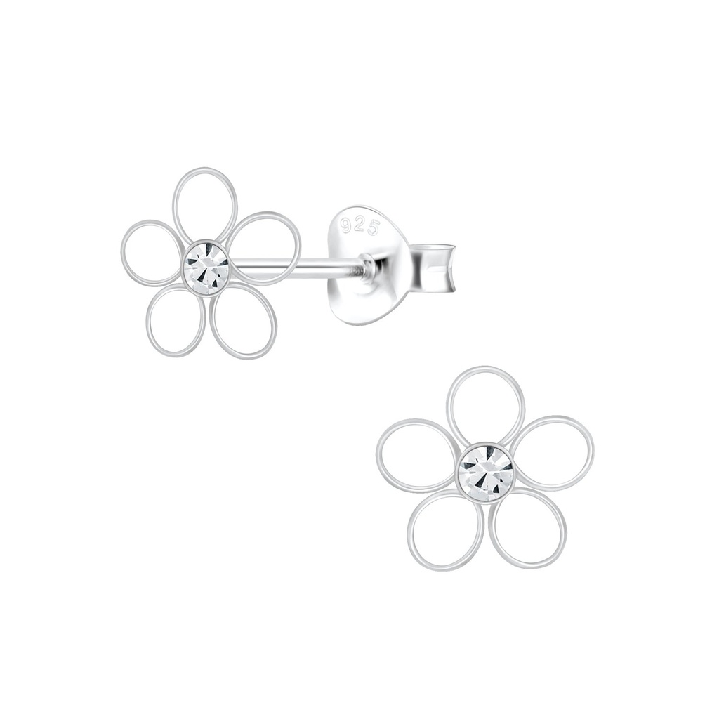Silver Flower Crystal Stud Earrings