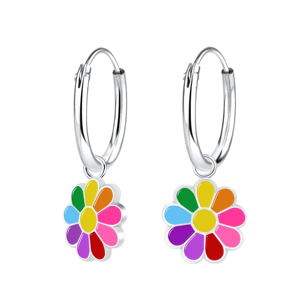 Créoles breloque fleur marguerite en argent