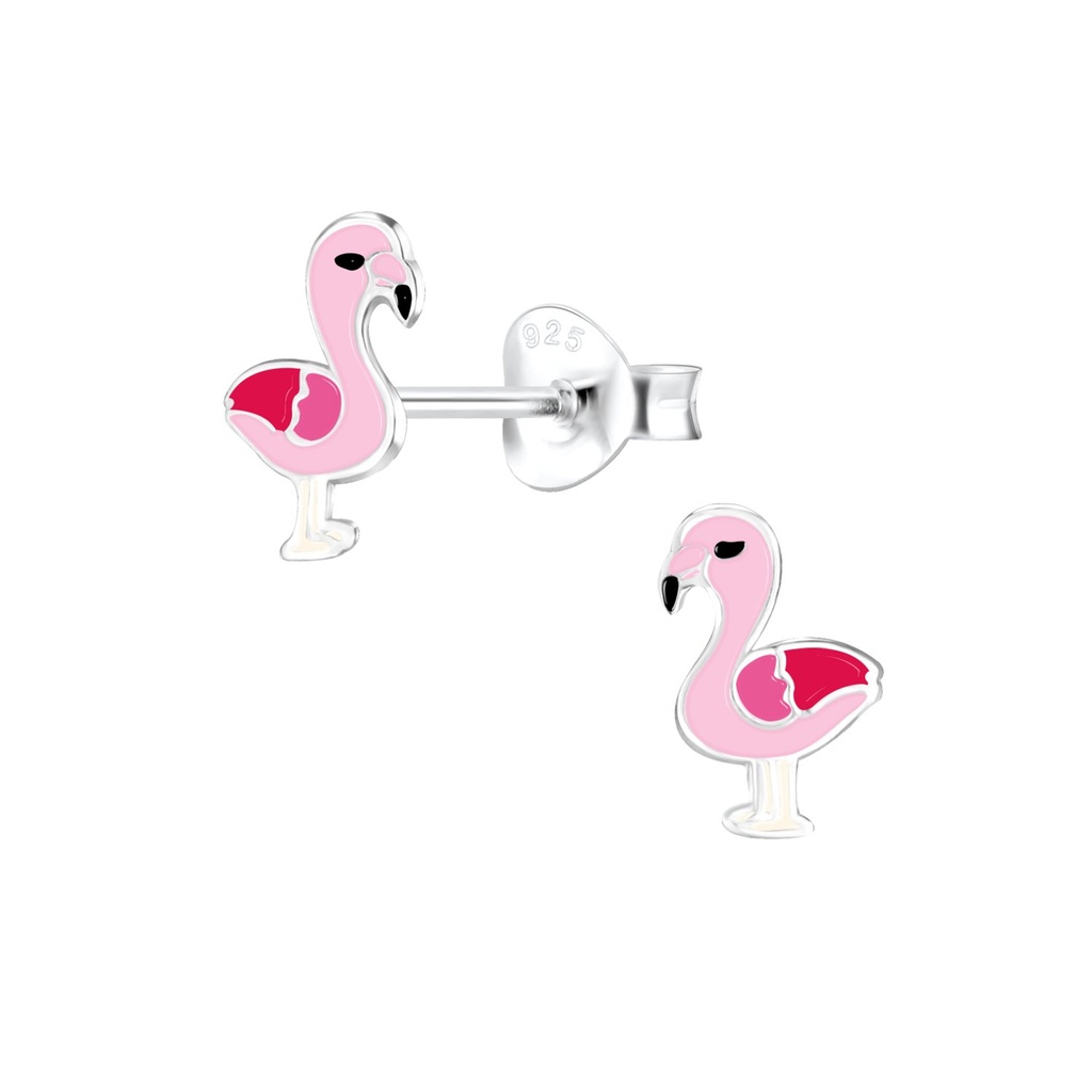 Puces d'oreilles flamant rose en argent