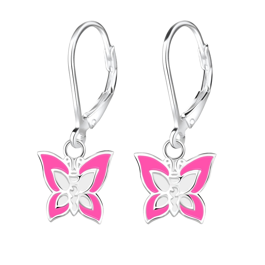 Silver Butterfly Lever Back Earrings