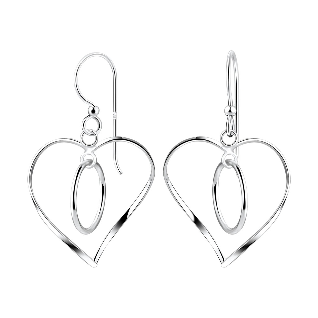 [10011484] Boucles d'oreilles cœur torsadées en argent