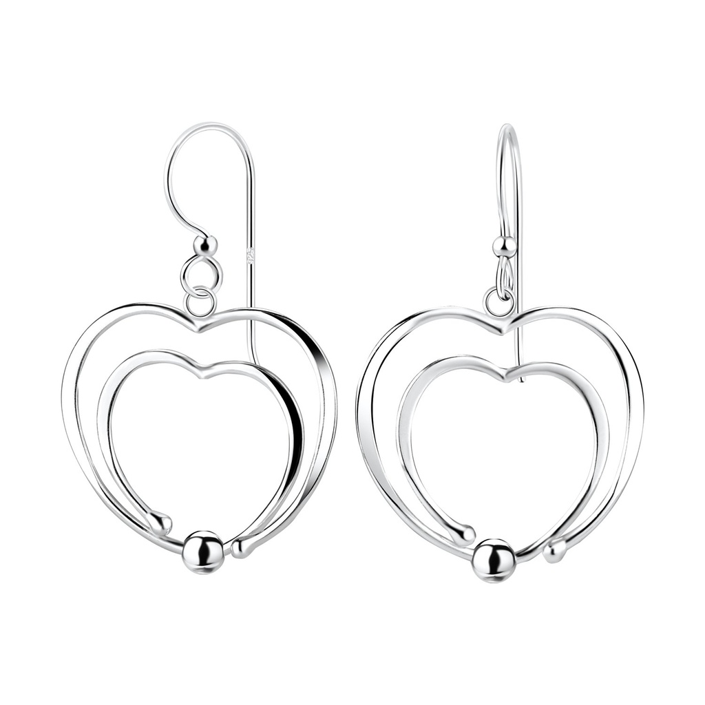 Boucles d'oreilles cœur double en argent