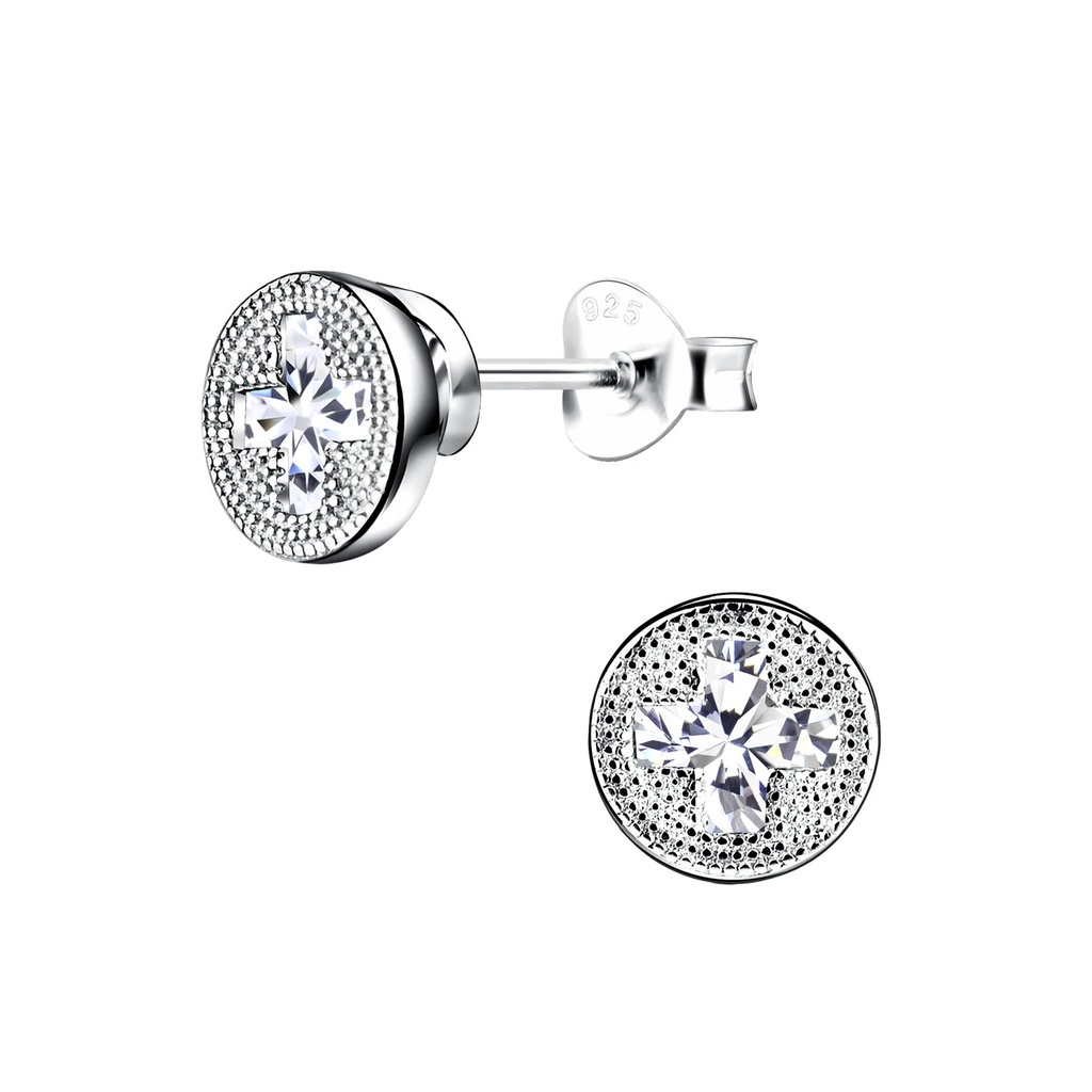 Puces d'oreilles croix en argent