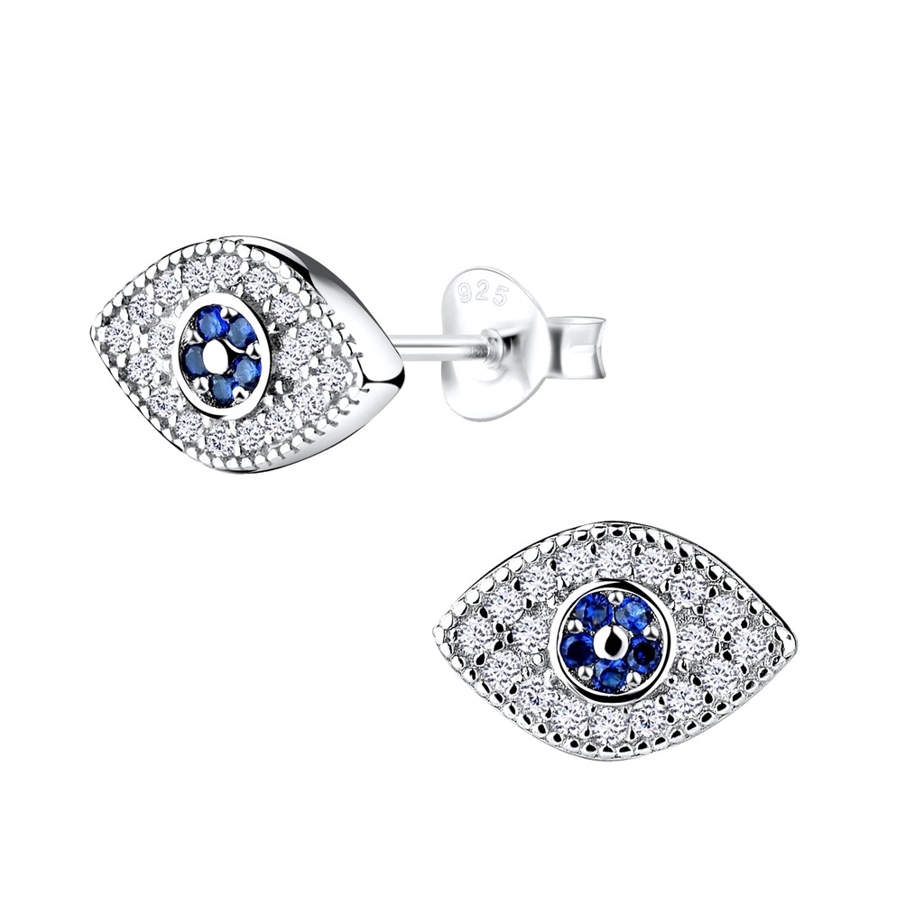 Silver Evil Eye Stud Earrings
