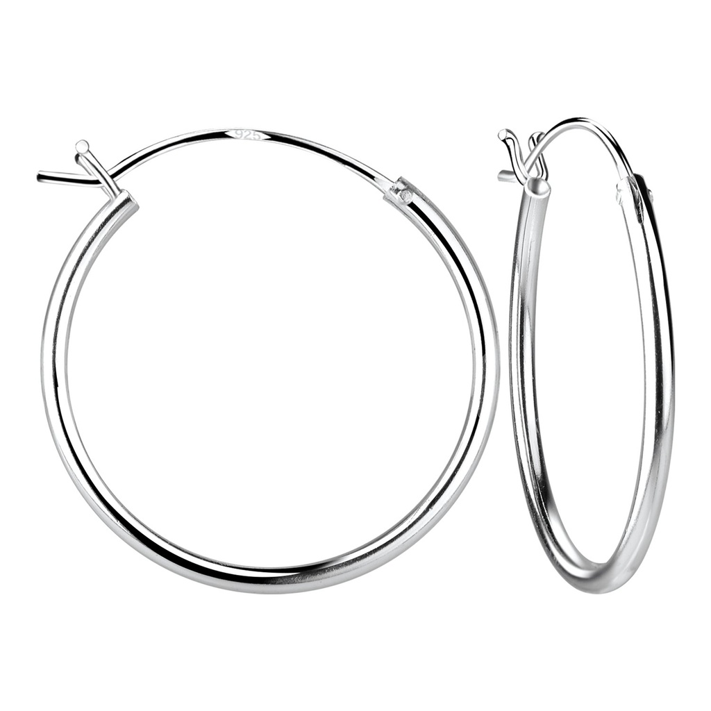 [10011364] Créoles fermoir français en argent 25 mm