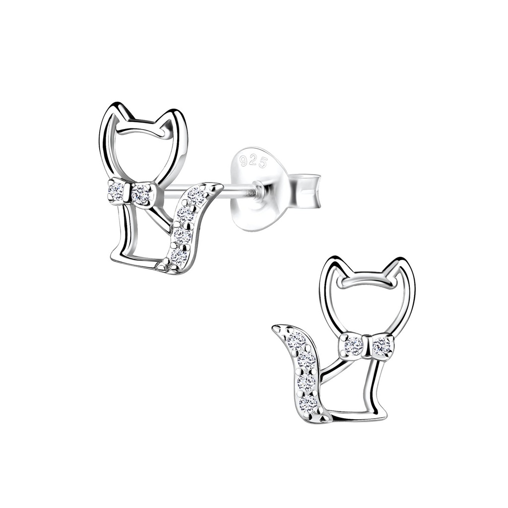 Silver Cat Stud Earrings