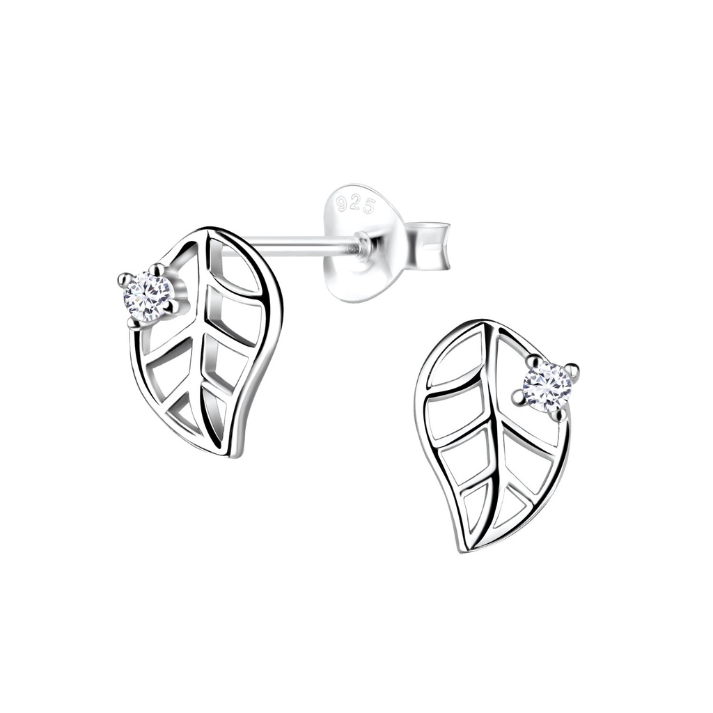 Puces d'oreilles feuille en argent