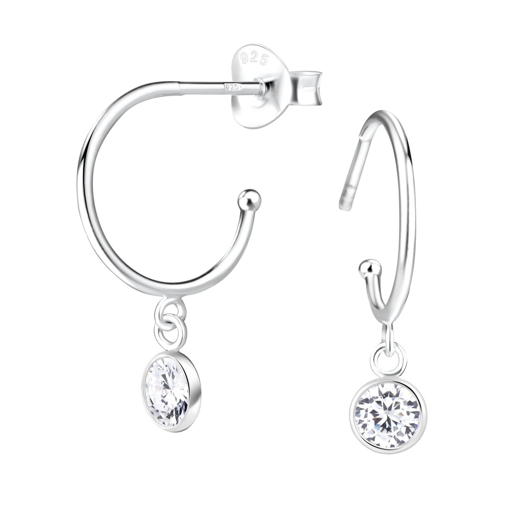 Puces d'oreilles demi-crochet rond en argent