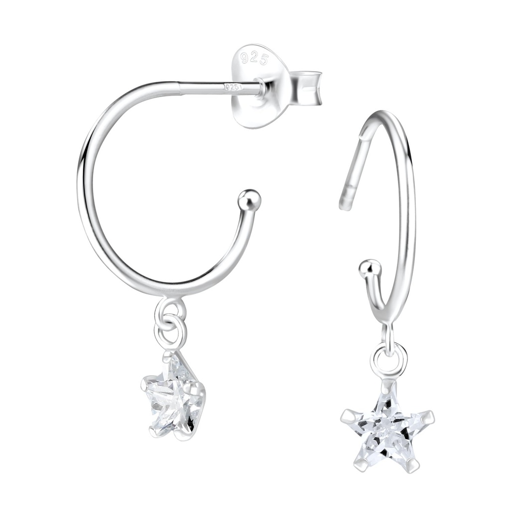 Puces d'oreilles demi-crochet étoile en argent