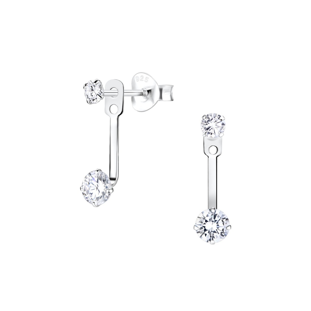 Silver Double Round Ear Jacket