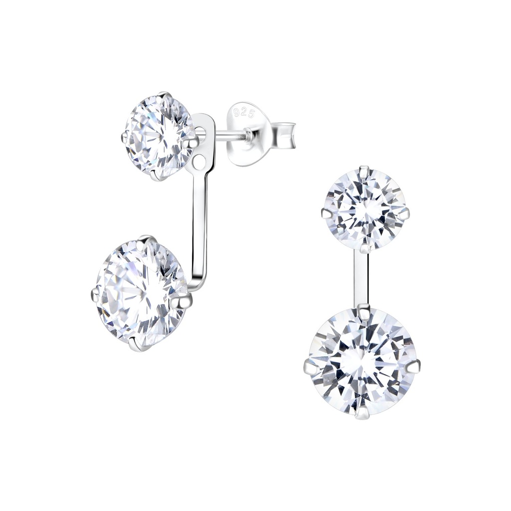 Silver Double Round Ear Jacket