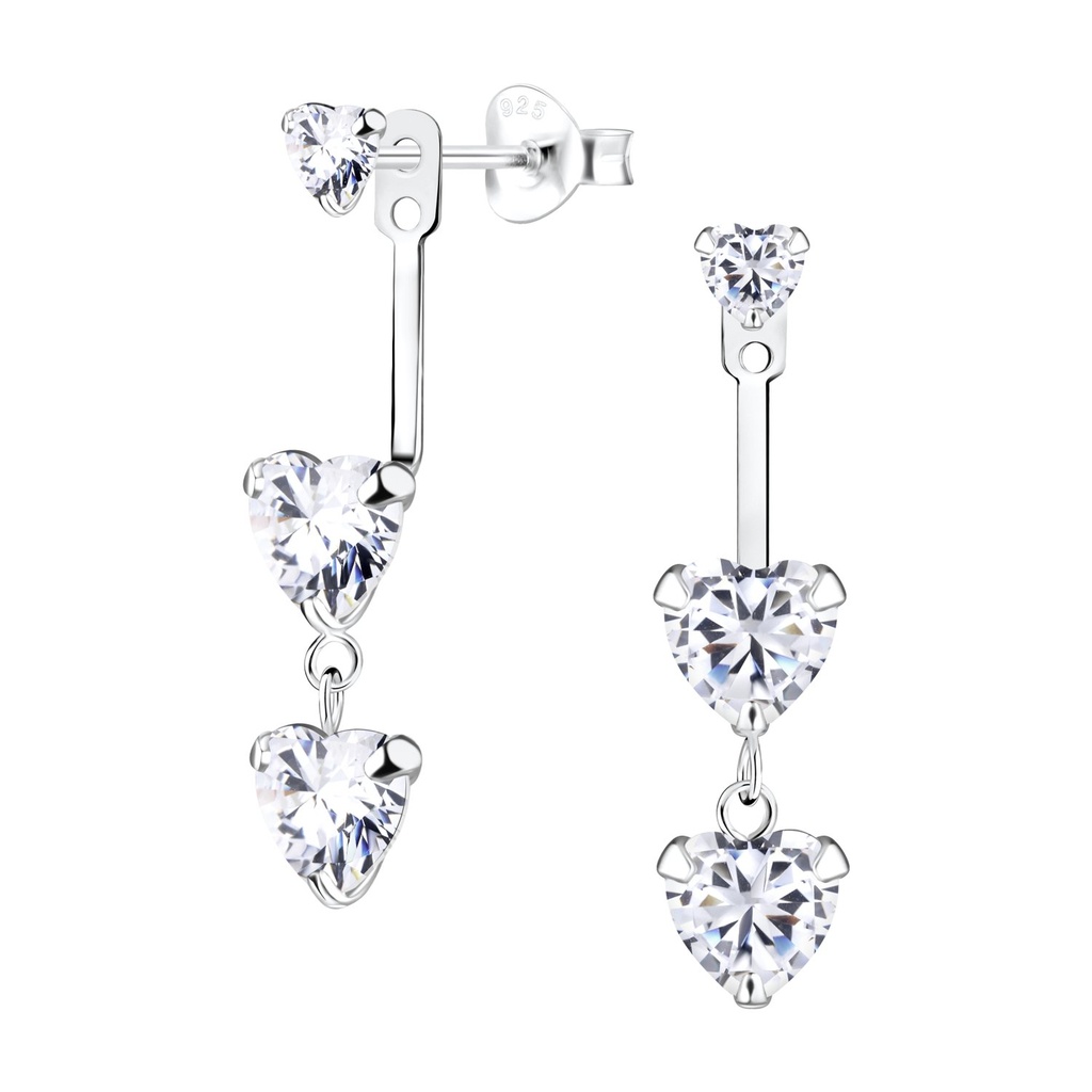 [10011756] Ear jacket cœur triple en argent