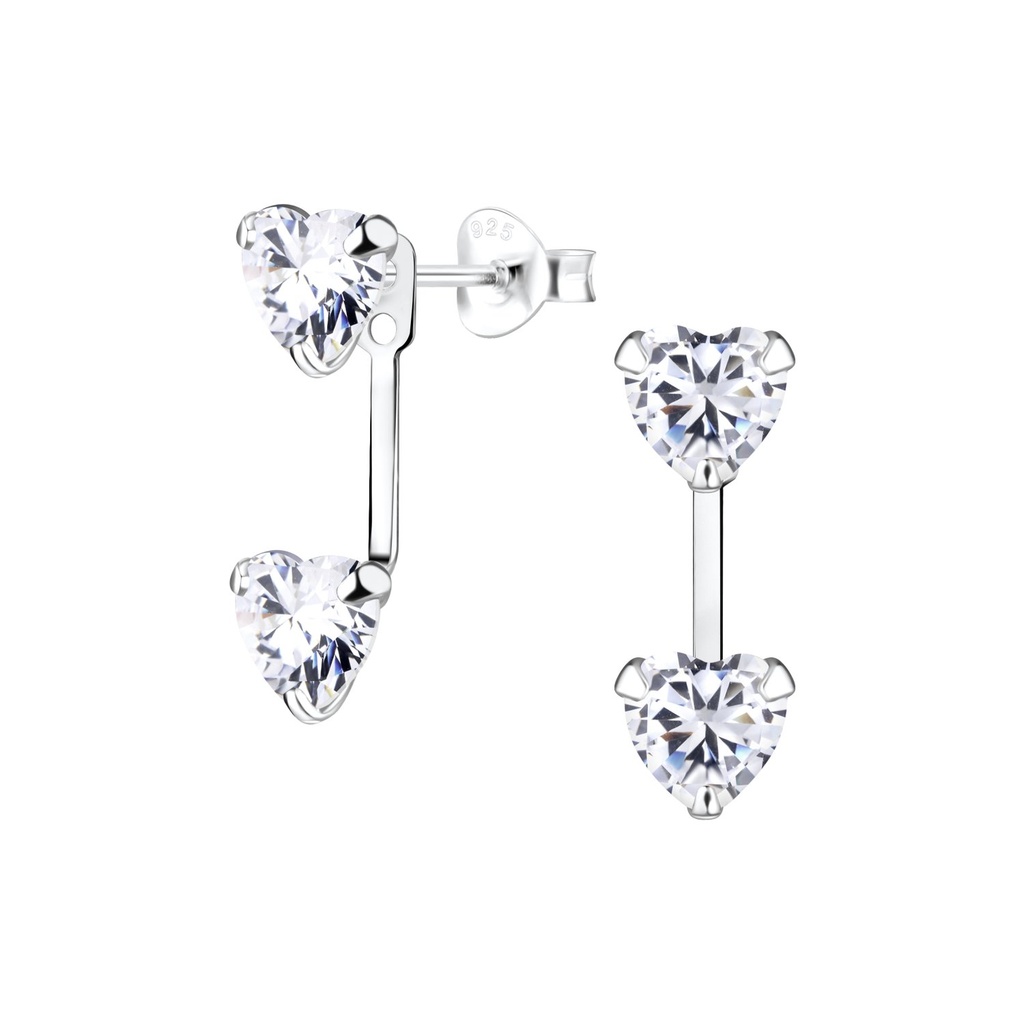 Silver Double Heart Ear Jacket