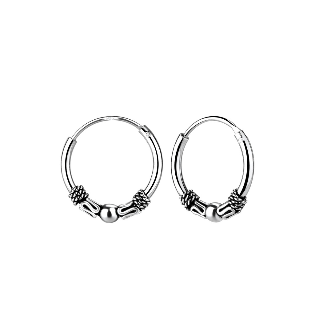 [10011372] 12mm Silver Bali Hoop Earrings
