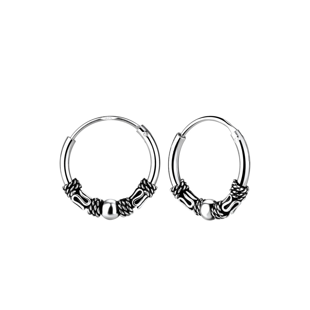 [10011230] 12mm Silver Bali Hoop Earrings