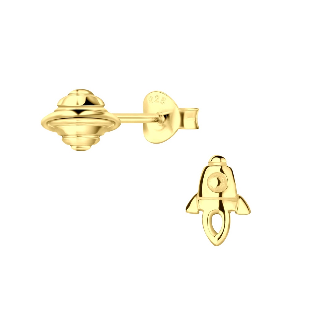 Puces d'oreilles fusée et Saturne en argent