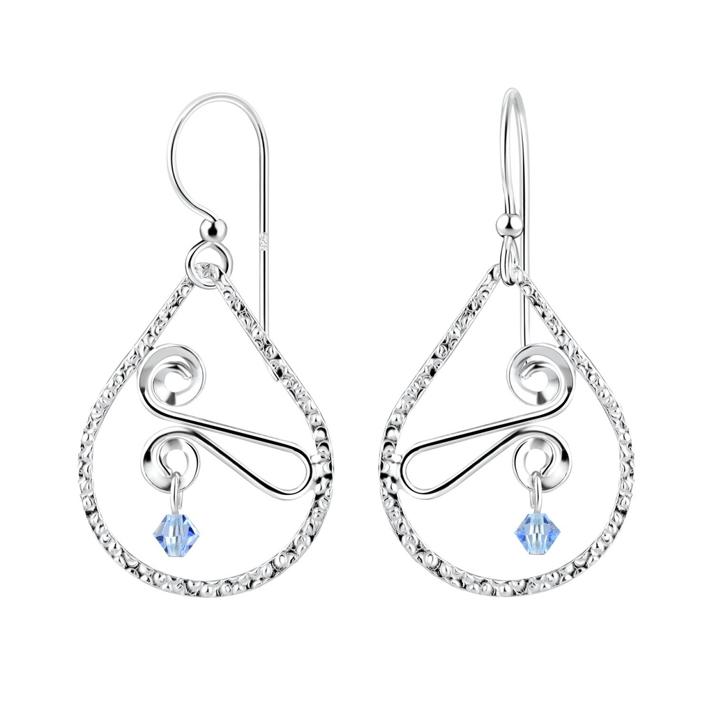 Silver Tear Drop Earrings with Crystals Bead