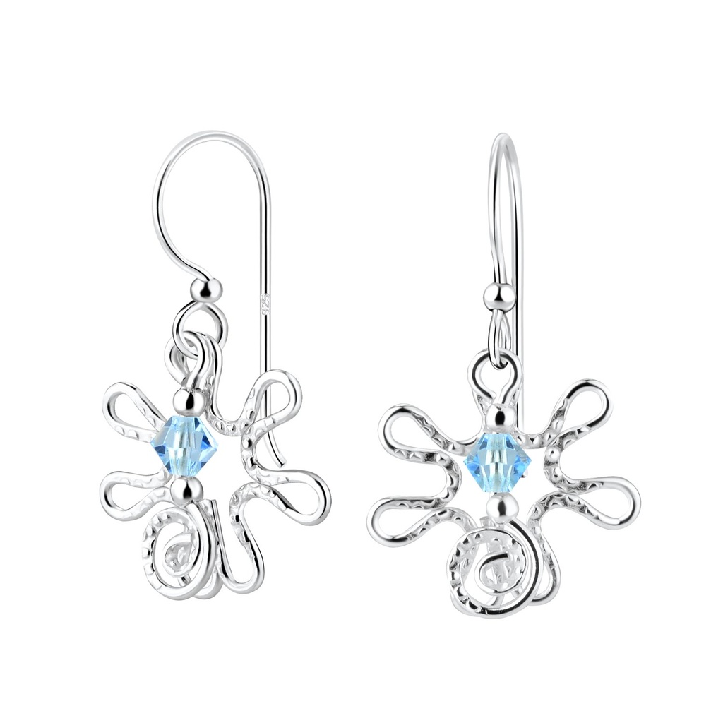Silver Flower Earrings with Crystals Bead