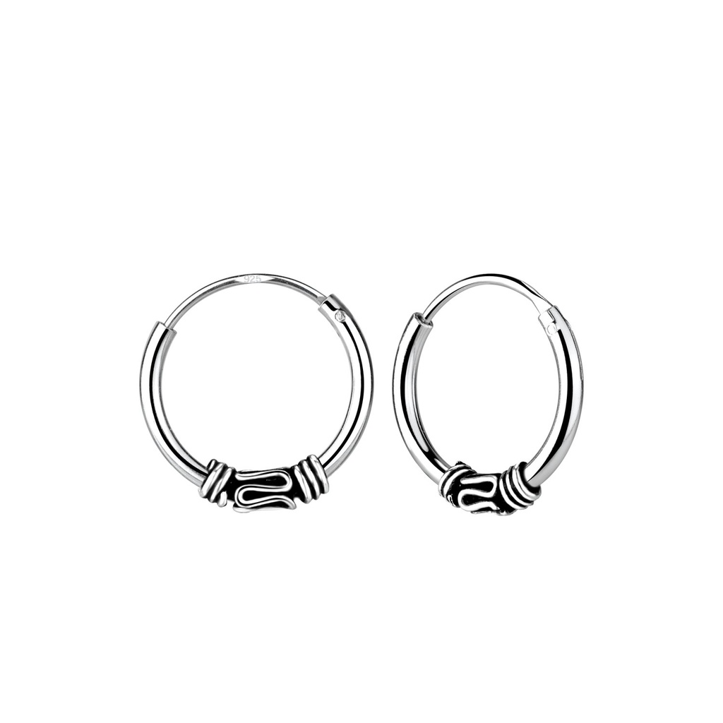 [10010899] 12mm Silver Bali Hoop Earrings