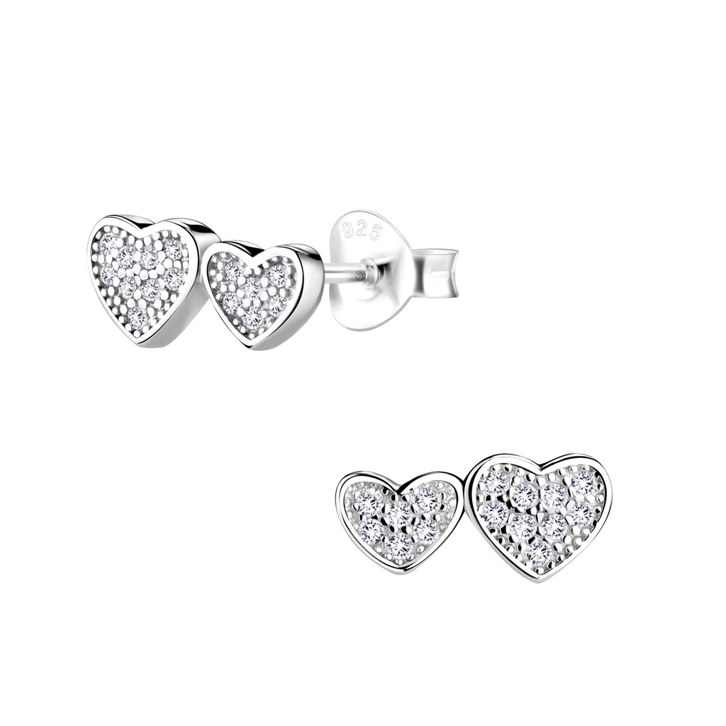 Puces d'oreilles cœur double en argent