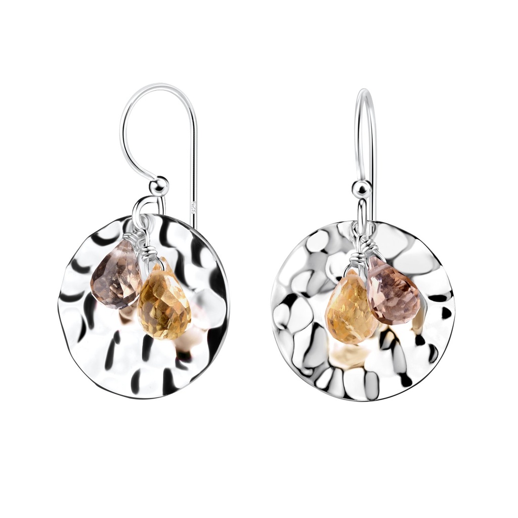 [10011078] Silver Patterned Earrings with Crystals