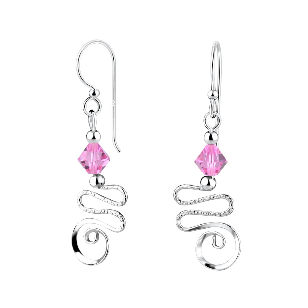 Boucles d'oreilles spirale en argent avec perle cristaux