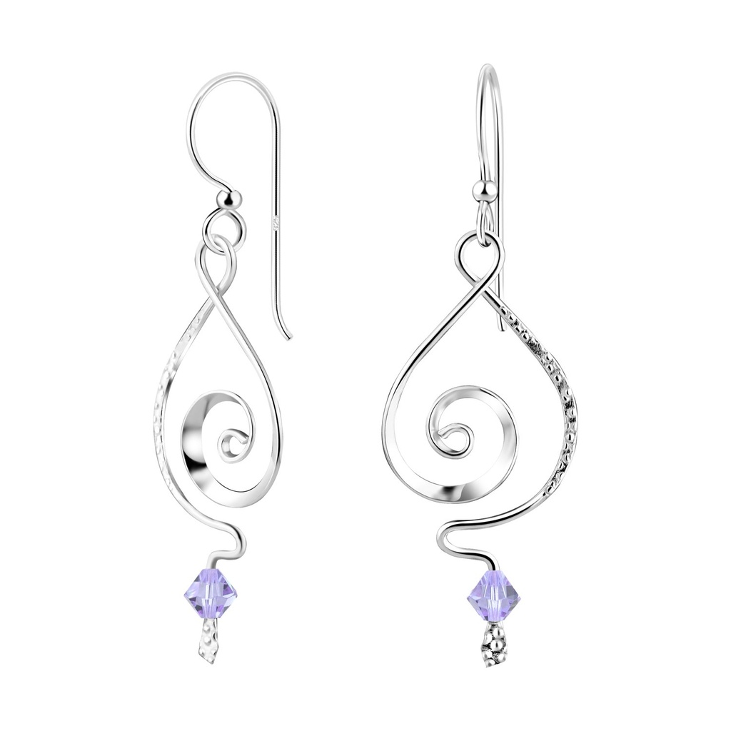[10011070] Silver Spiral Earrings with Crystals Bead