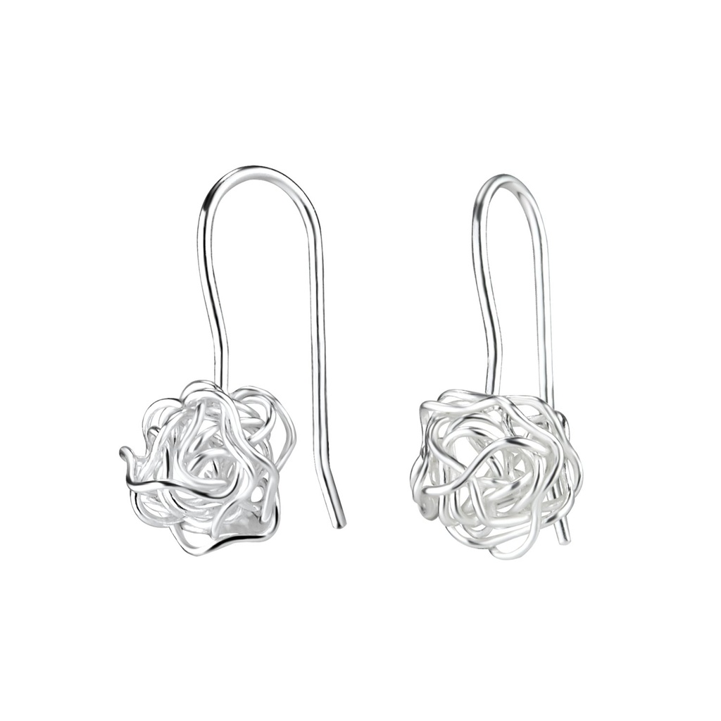 [10010837] Boucles d'oreilles boule emmêlée en argent