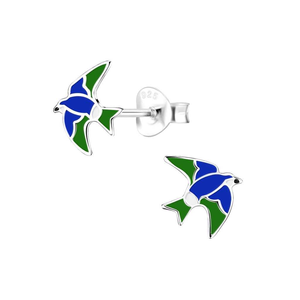 Puces d'oreilles oiseau en argent