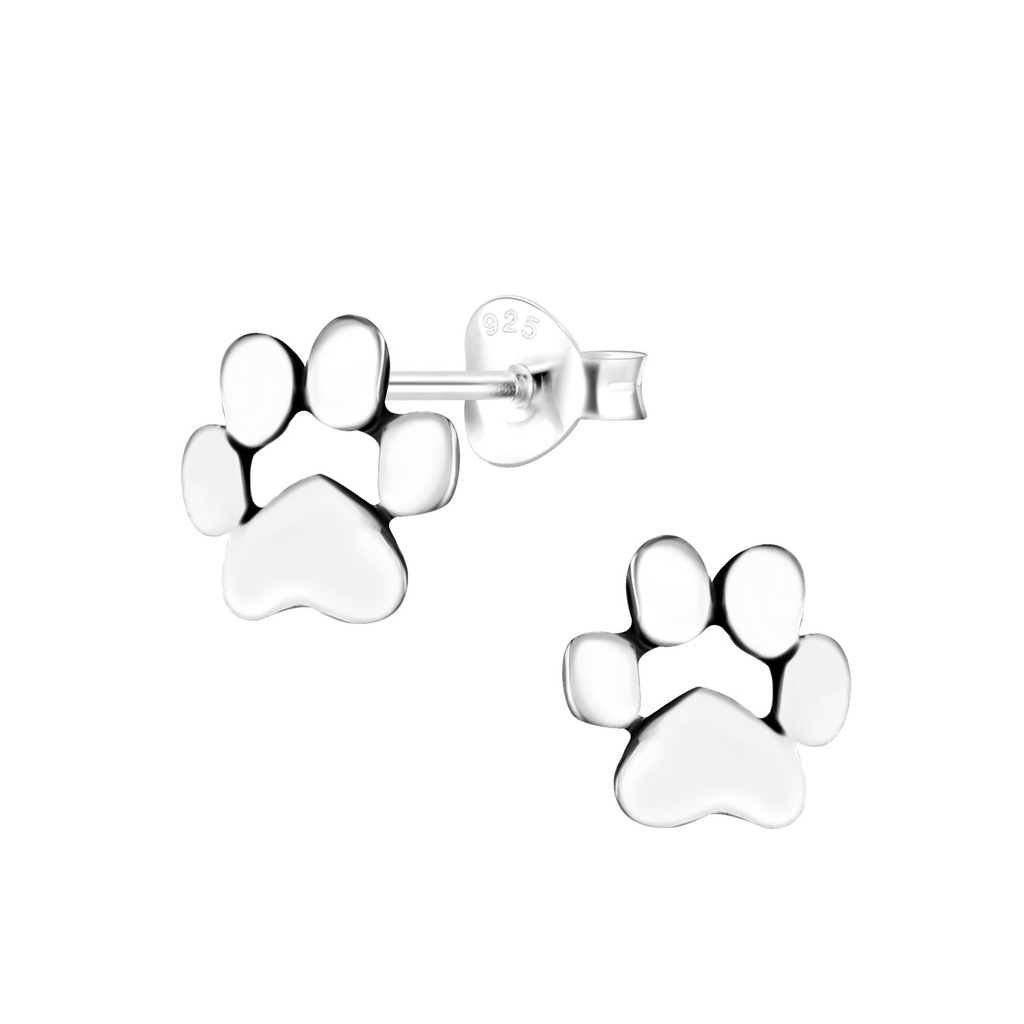 Puces d'oreilles empreinte de patte en argent