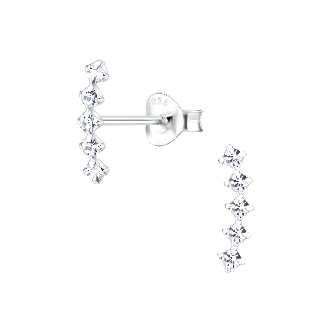 Silver Curved Crystal Stud Earrings