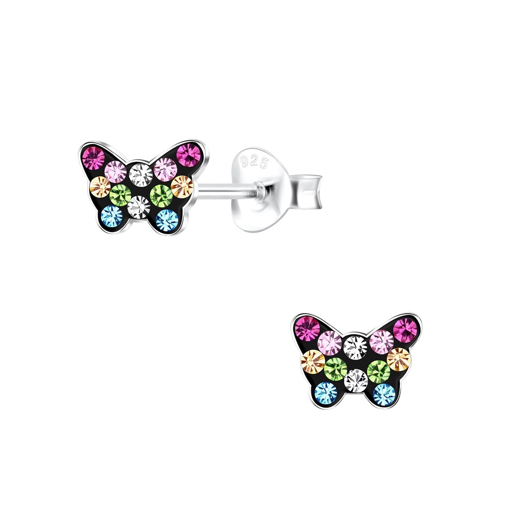 [10014286] Silver Butterfly Crystal Stud Earrings