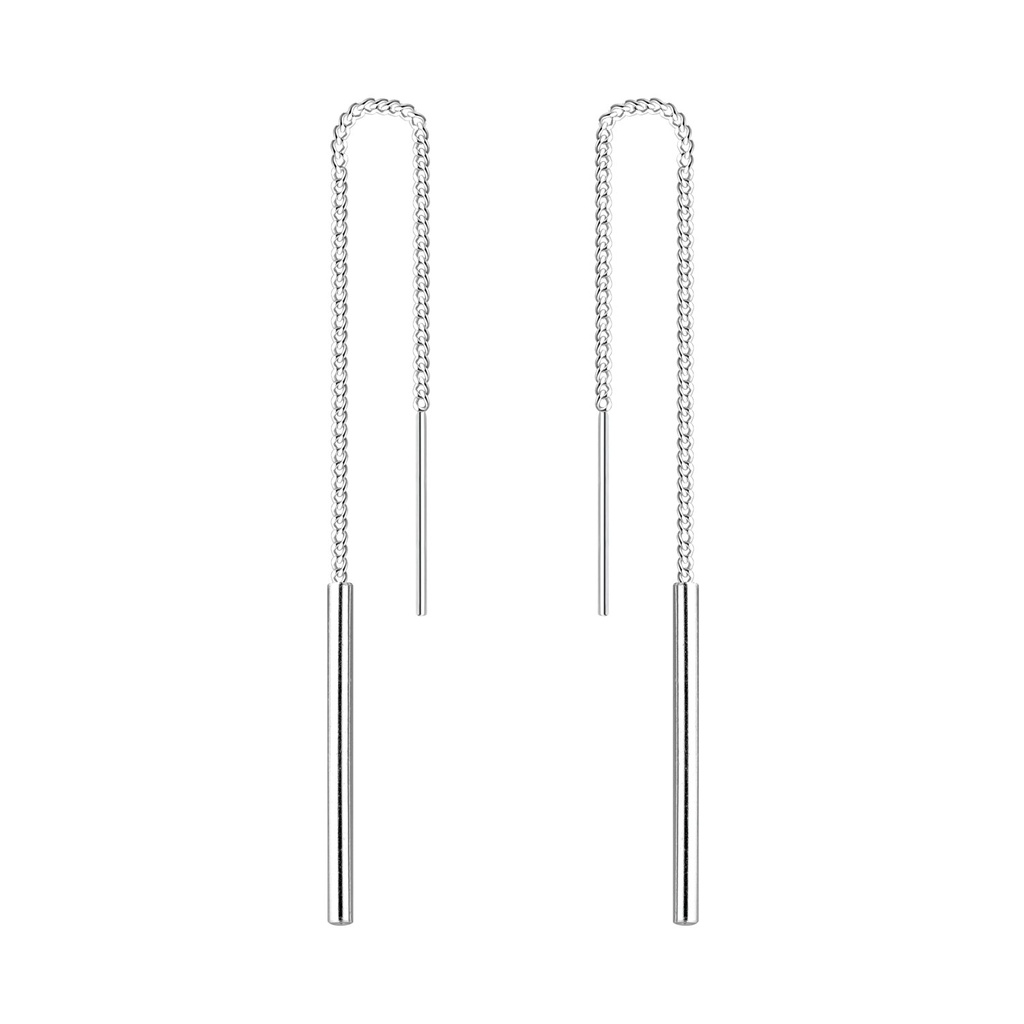 Silver Thread Through Bar Earrings
