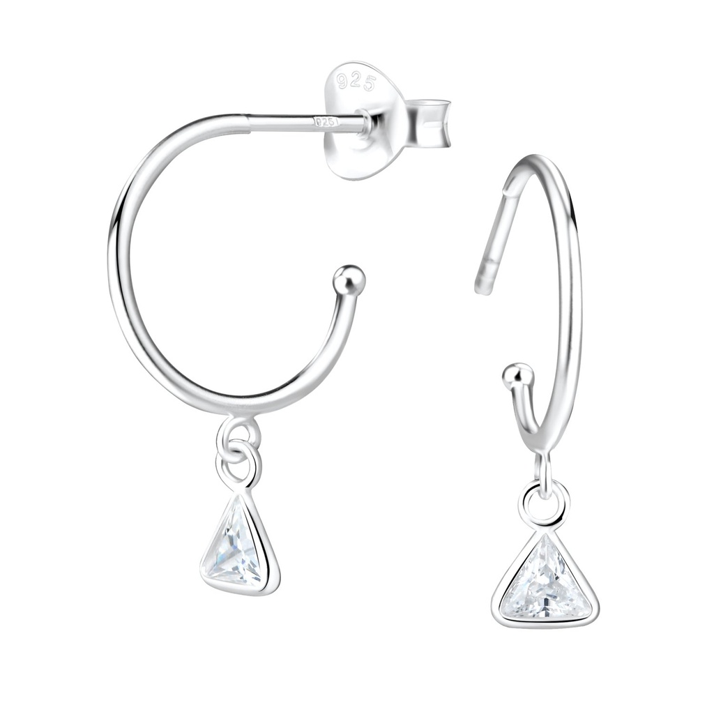 Puces d'oreilles en argent zircon triangle 4 mm