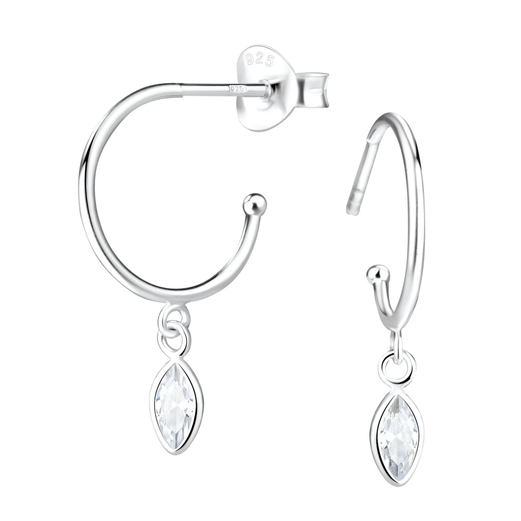 3X6mm Marquise Cubic Zirconia Silver Stud Earrings