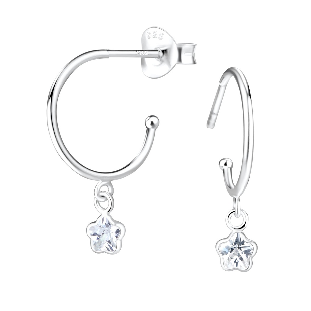 Puces d'oreilles en argent zircon fleur 4 mm