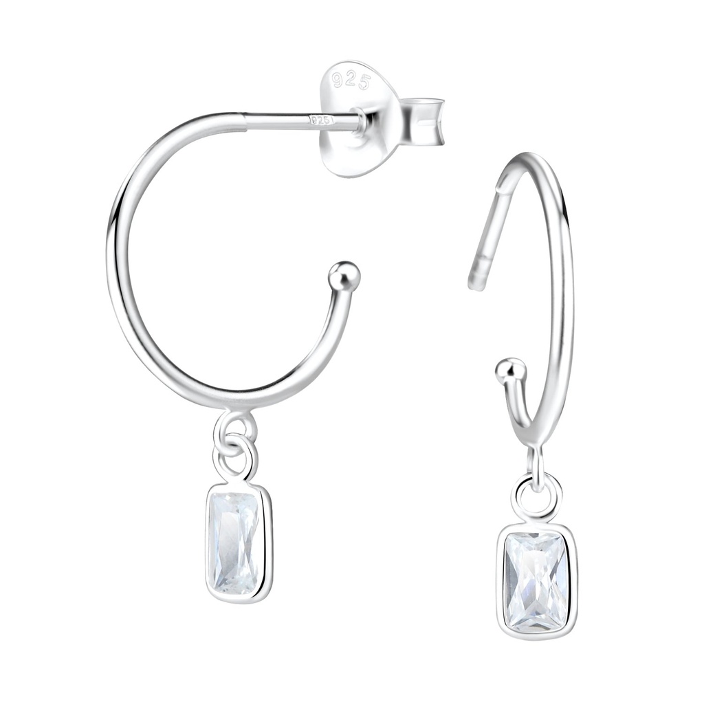 Puces d'oreilles en argent zircon baguette 3X5 mm