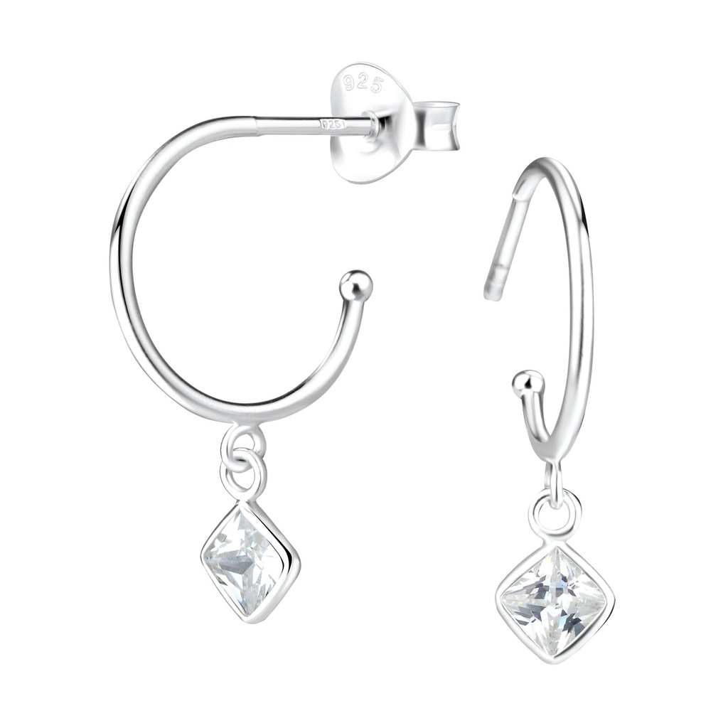 4mm Square Cubic Zirconia Silver Stud Earrings