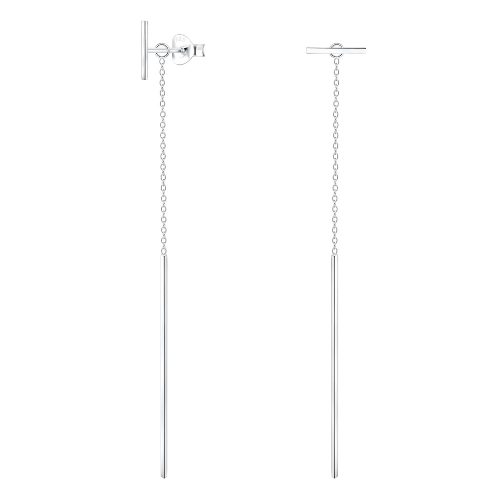 Puces d'oreilles barre en argent avec chaîne