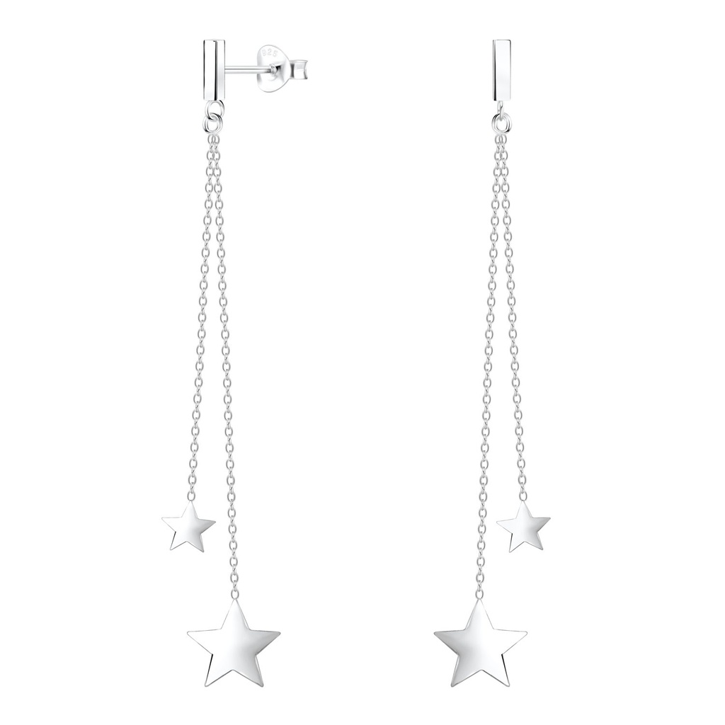 [10010919] Silver Star Stud Earrings With Chain