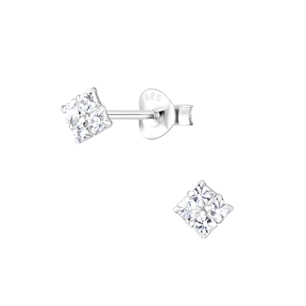 Silver Square Crystal Stud Earrings