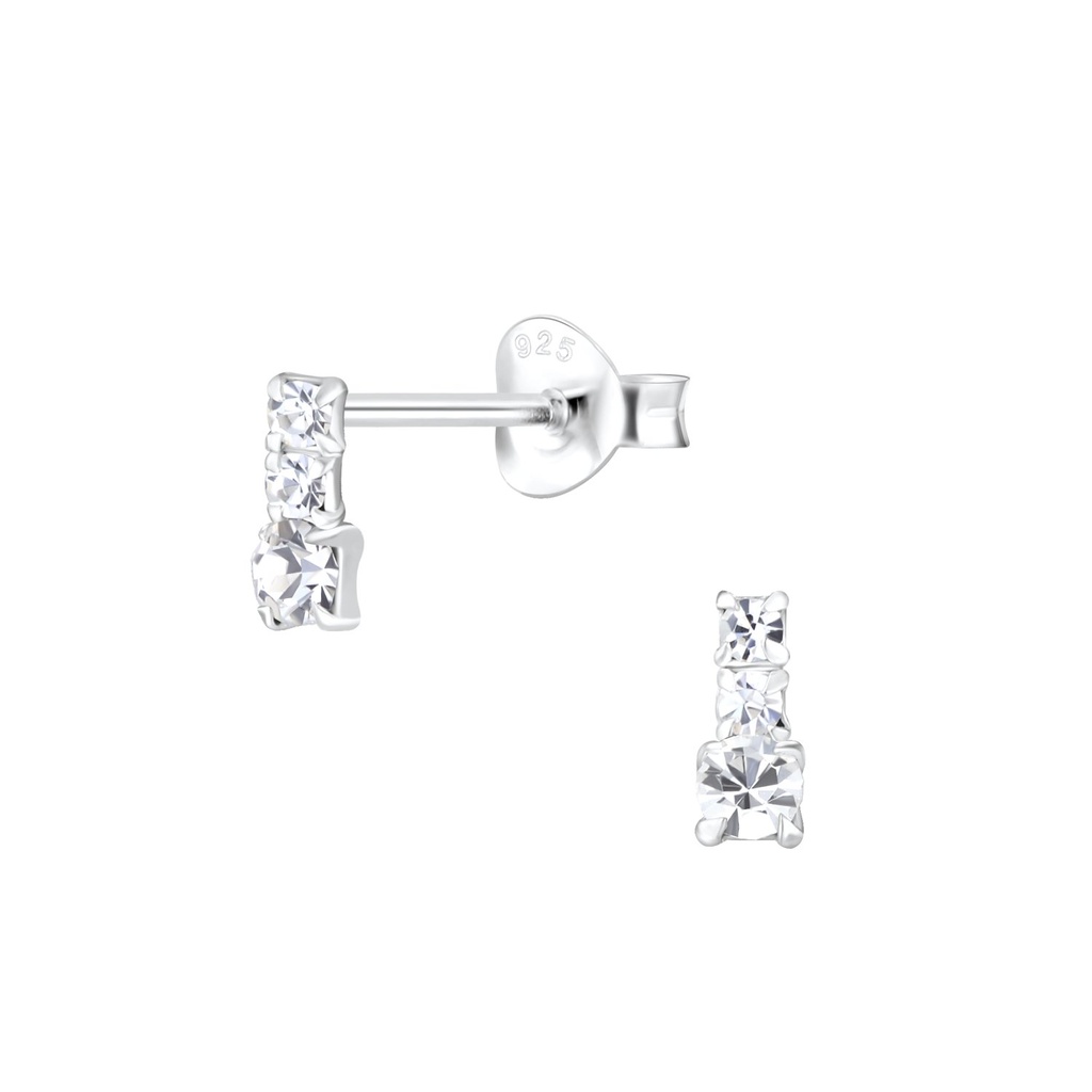 Silver Bar Crystal Stud Earrings