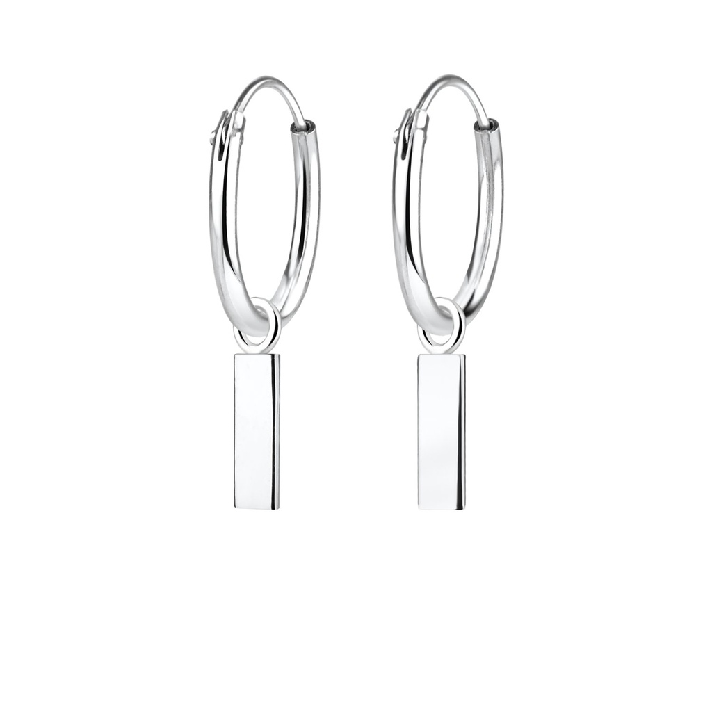 Silver Bar Charm Hoop Earrings