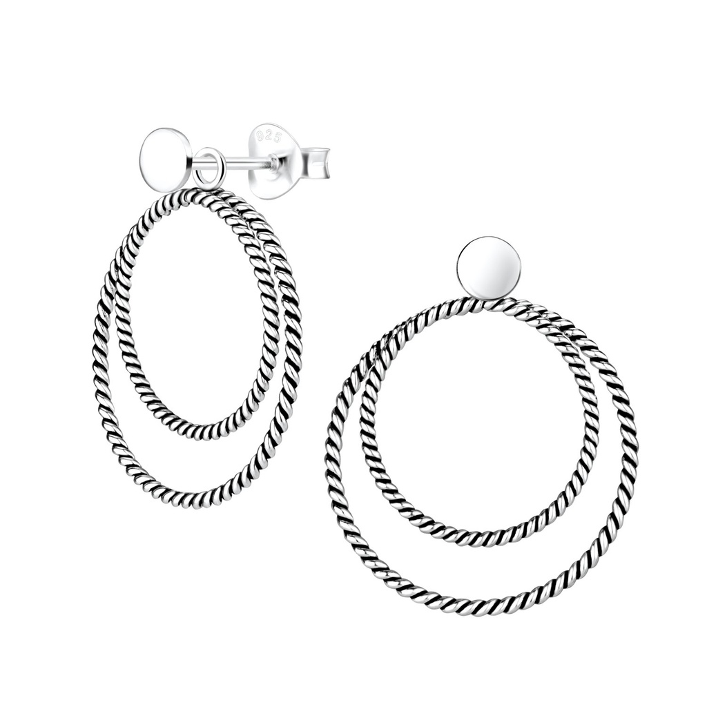 Puces d'oreilles cercle torsadées en argent