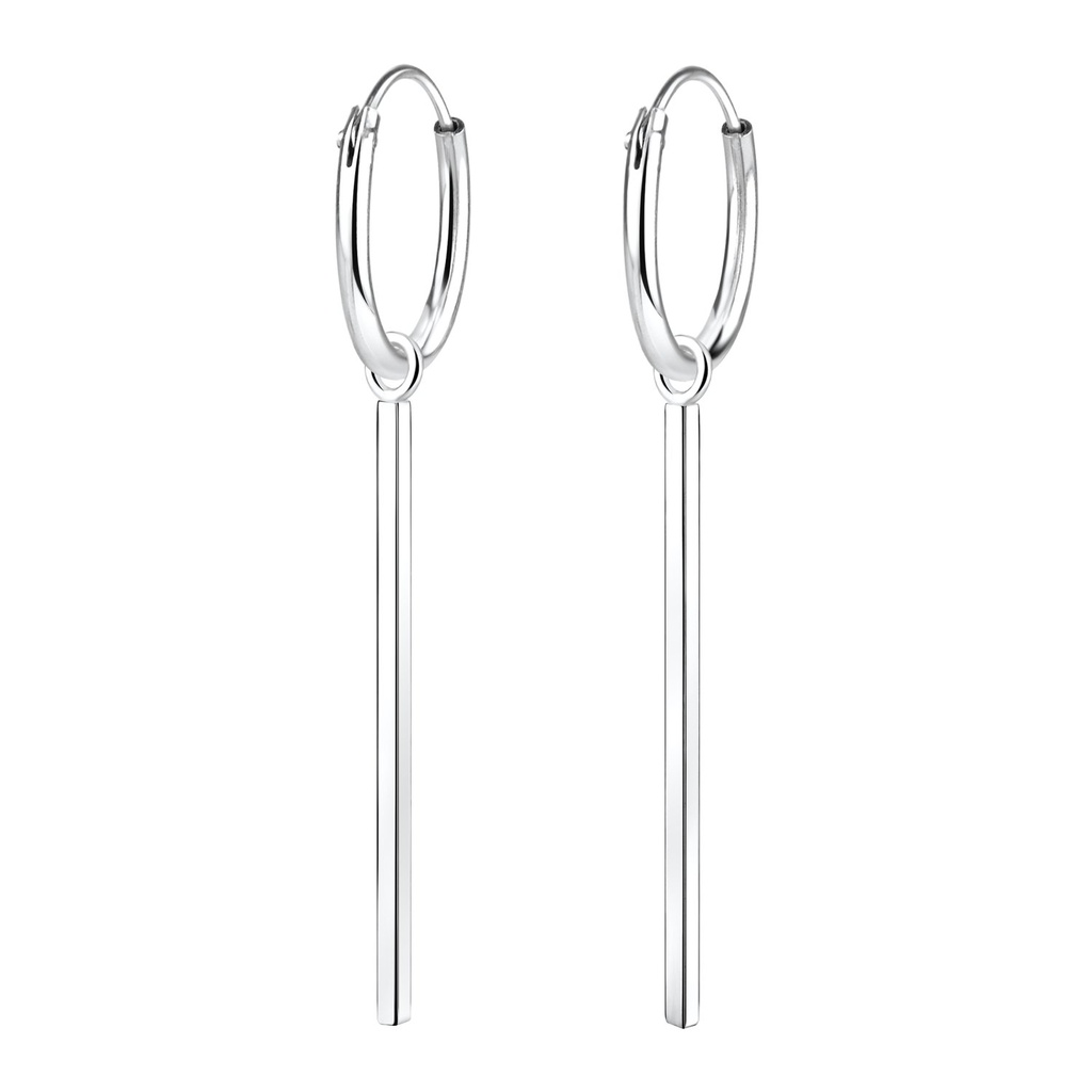 Silver Bar Charm Hoop Earrings