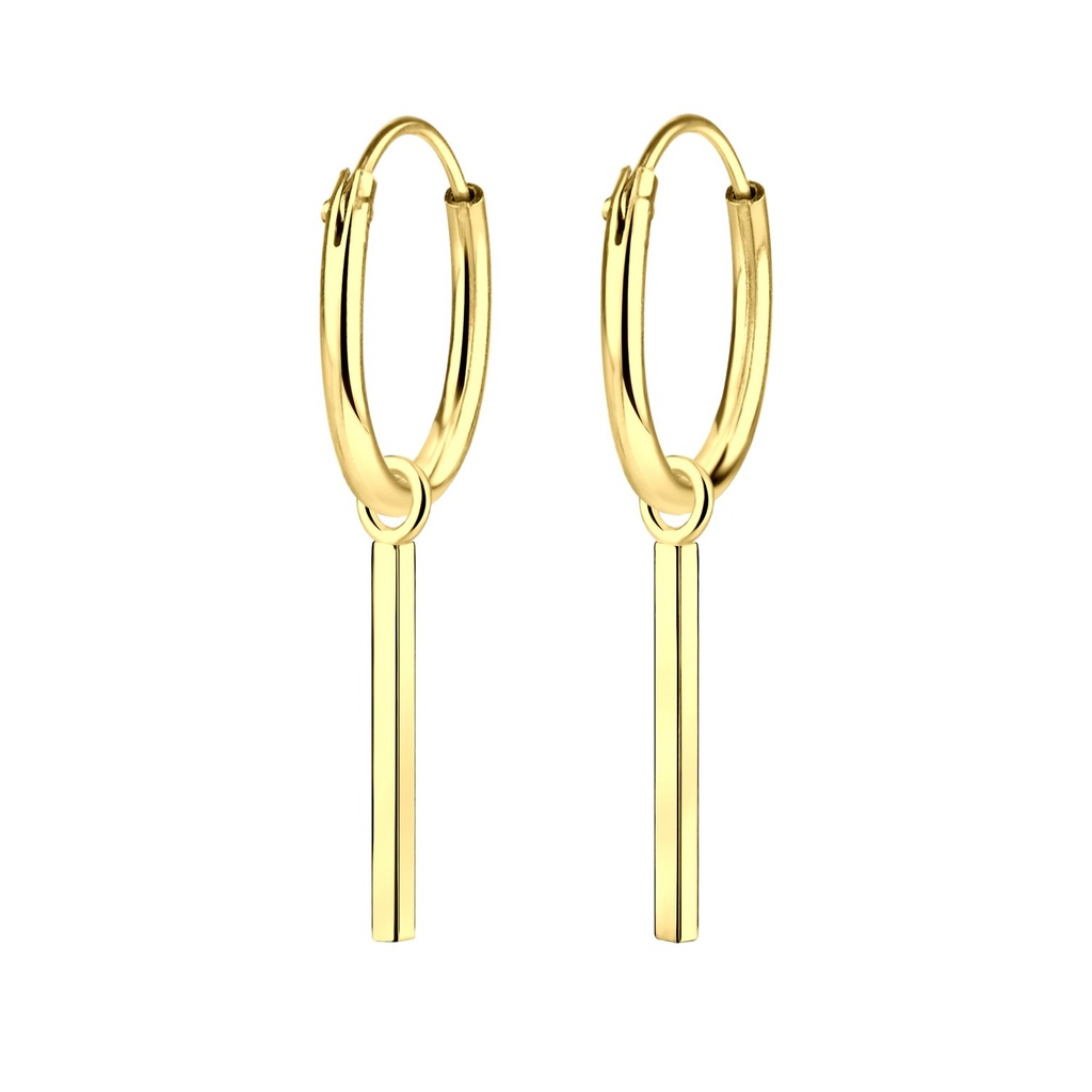 Silver Bar Charm Hoop Earrings