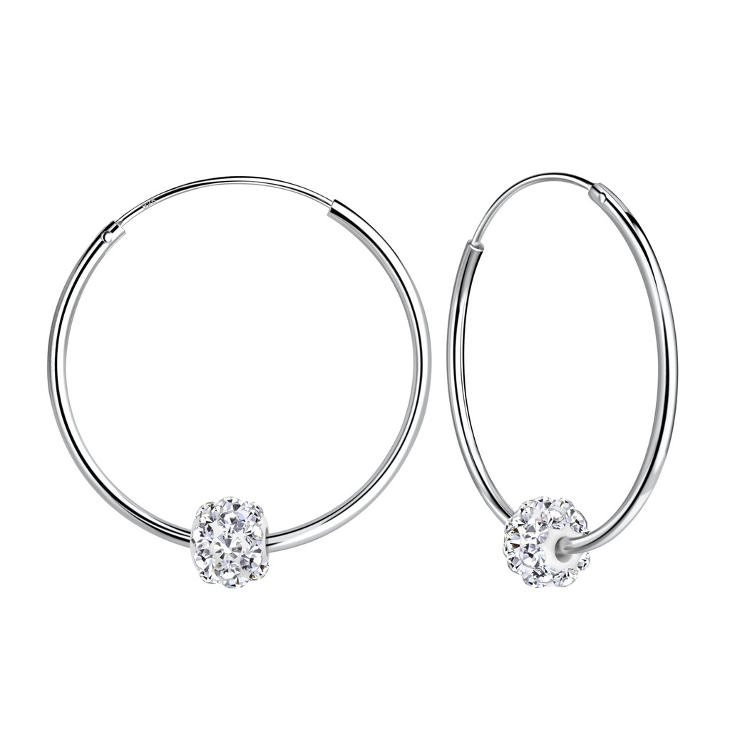 25mm Silver Hoop Earrings with 6mm Crystal Ball