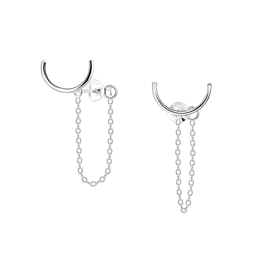 Puces d'oreilles fil en argent avec chaîne